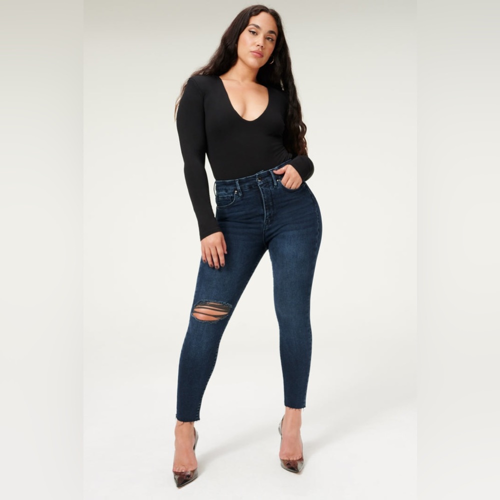 Good American Good Waist Crop Distressed Jeans